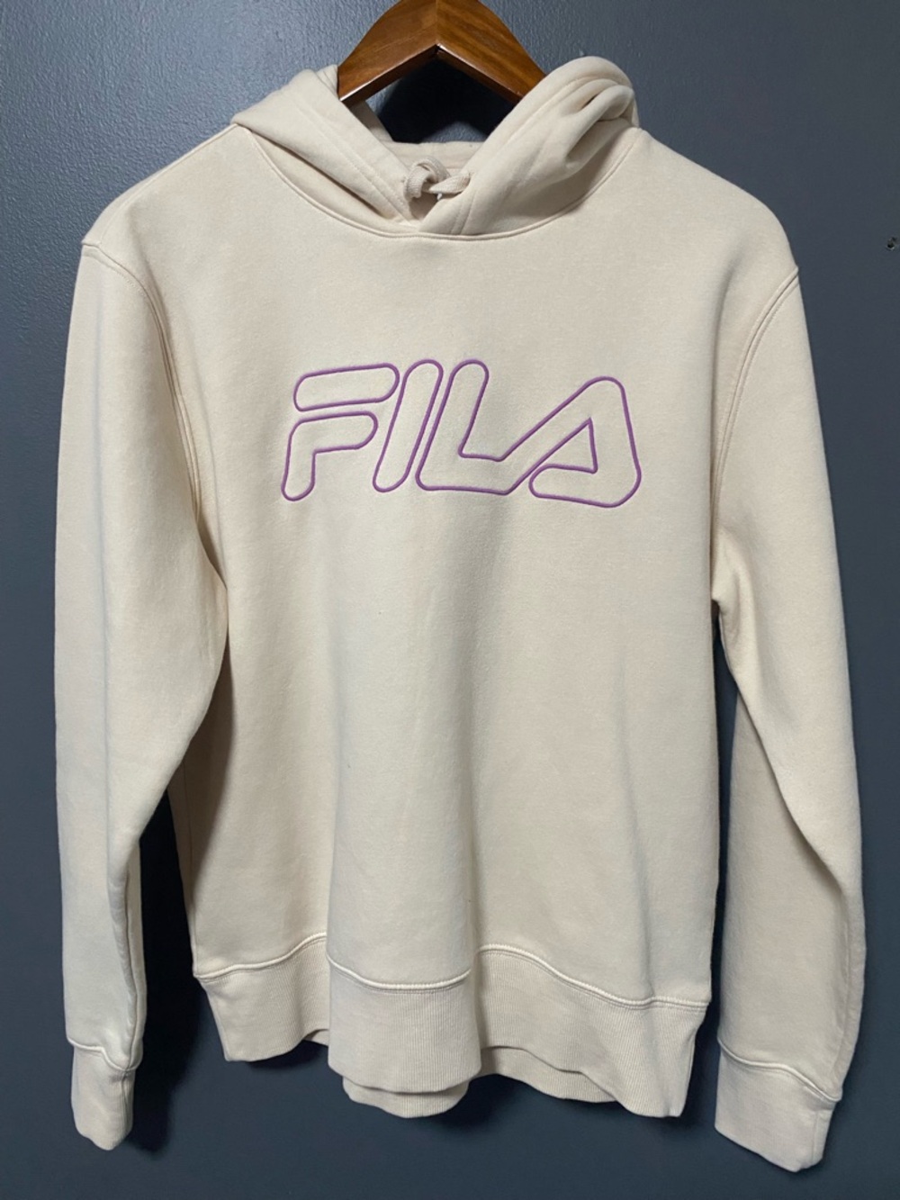 FILA Cream Pullover with Purple Outline Logo